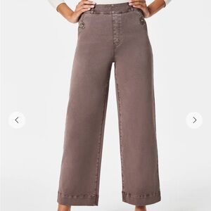 Wide-Leg Brown Pants Pull-On Cropped Pant